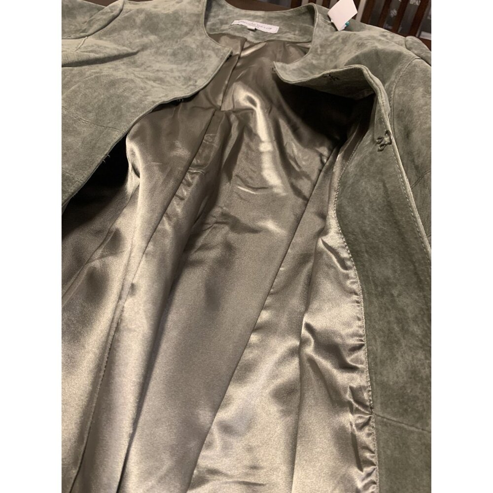 Pamela McCoy Olive Green Suede Long Leather Jacket Coat - Picture 4 of 8